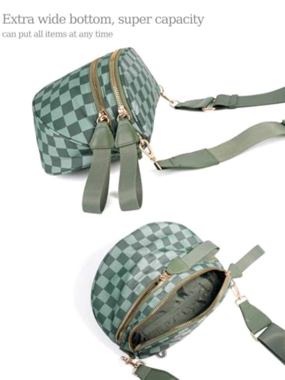 New Spacious Checkered Nylon Crossbody Bag Bum Bag Handbags Wallets for Women - Picture 4 of 7